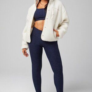 Fabletics Sherpa Fleece Pullover Jacket Cream White | Snap Front Cozy Teddy | XL